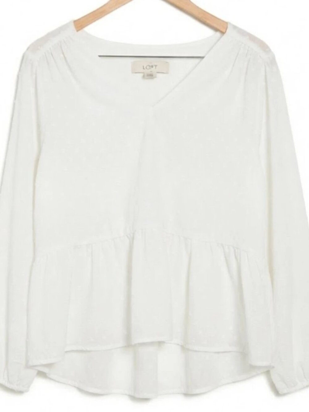 LOFT Women's Medium Blouse Cream Peplum Dotted Long Sleeve Top